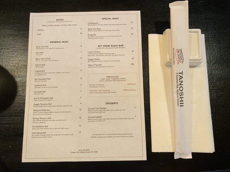Tanoshii - Willow Grove, PA menu_pic