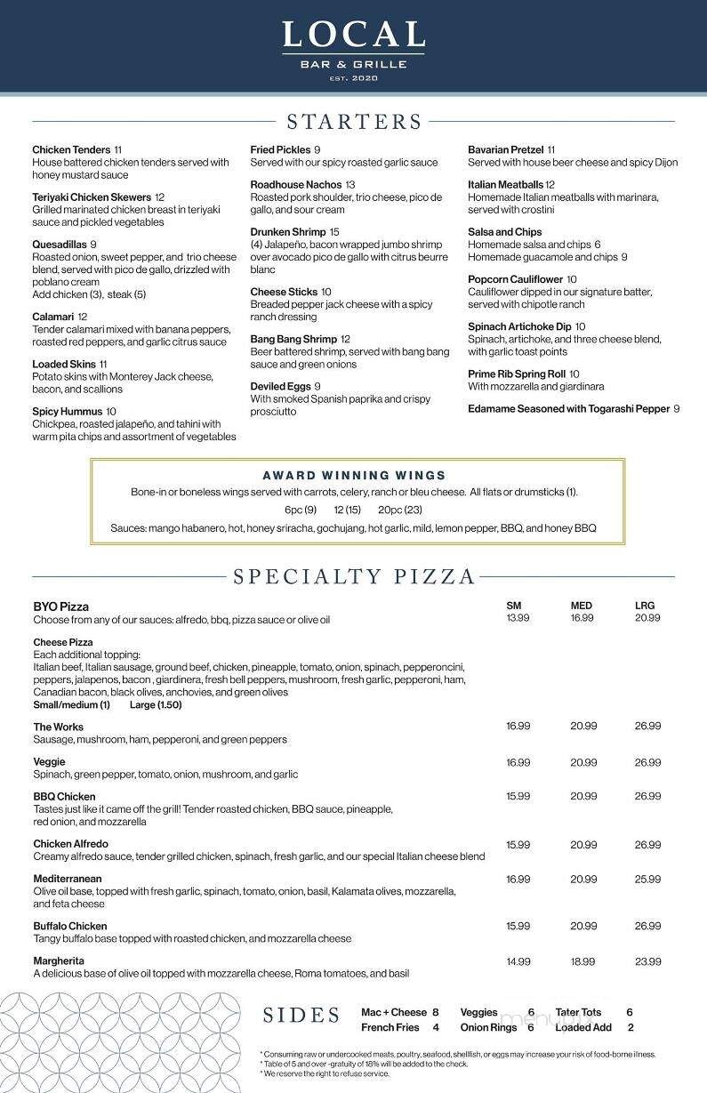 Local Bar and Grille - Wood Dale, IL menu_pic