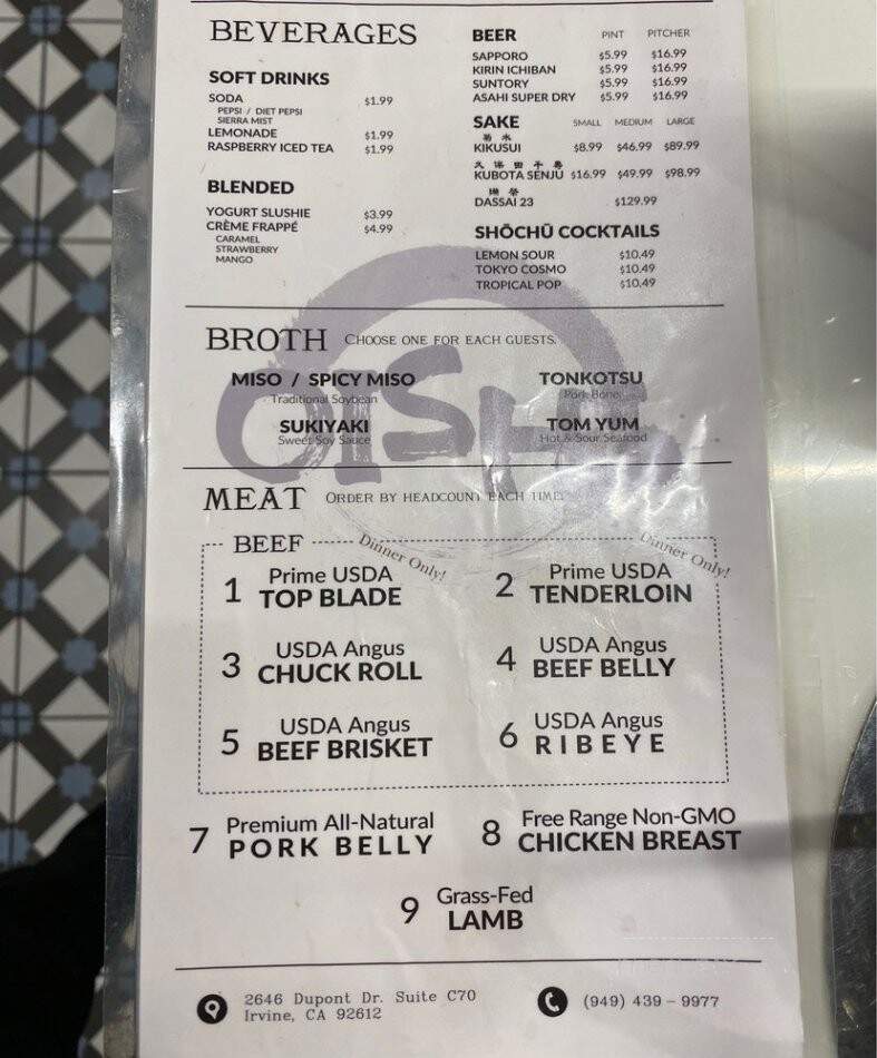 Oishi Shabu Shabu - Irvine, CA menu_pic
