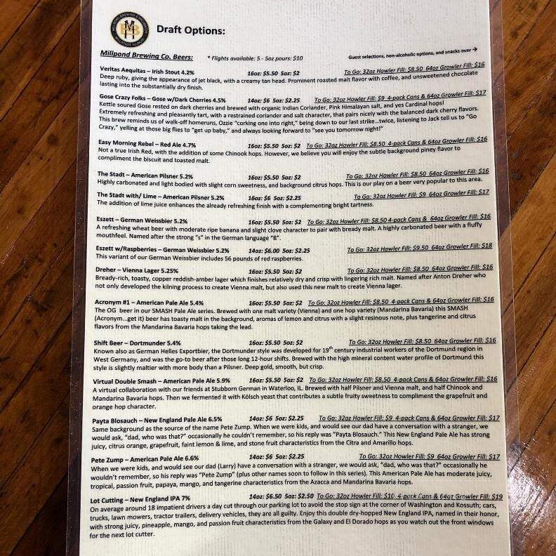 Millpond Brewing & Incubator - Millstadt, IL menu_pic