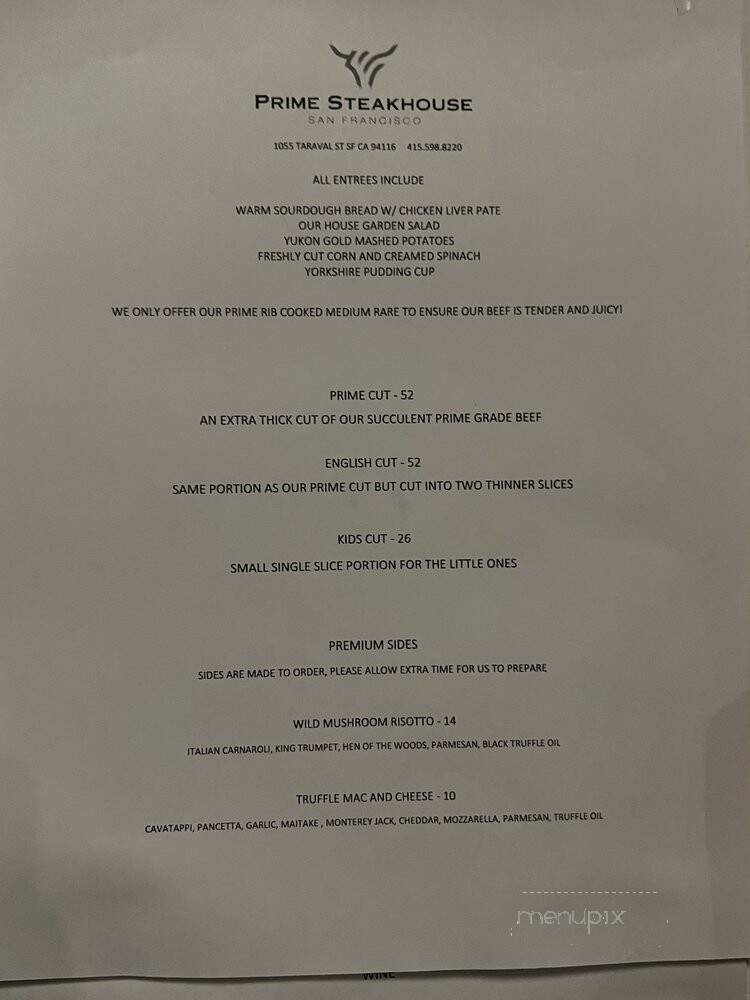 Prime Steakhouse - San Francisco, CA menu_pic