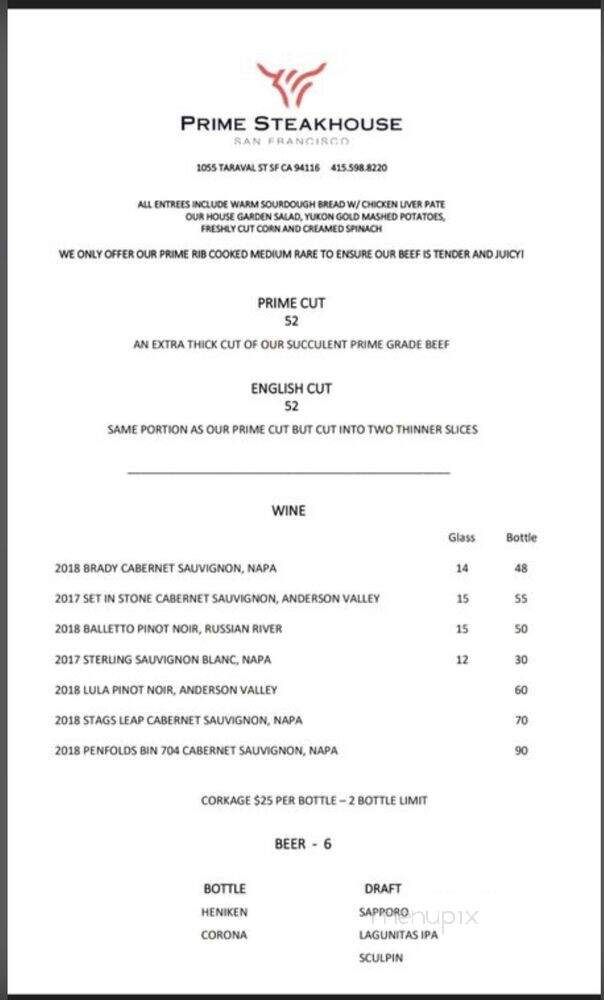Prime Steakhouse - San Francisco, CA menu_pic