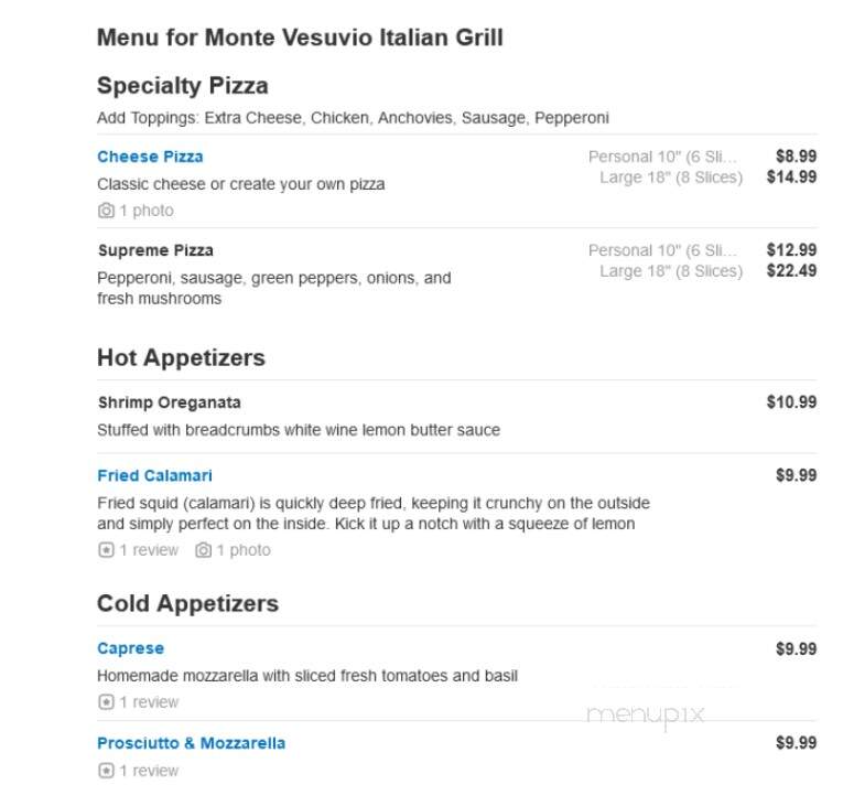 Monte Vesuvio Italian Grill - Oviedo, FL menu_pic