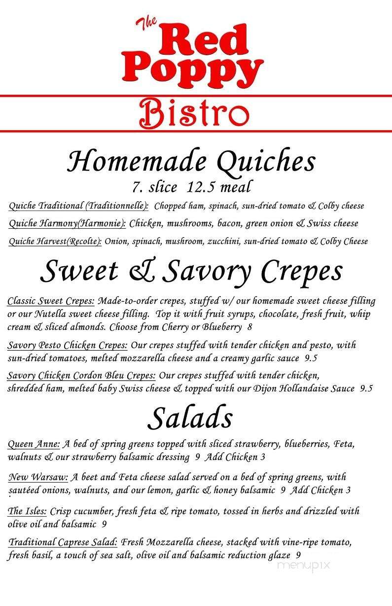 Red Poppy Bistro - Elgin, IL menu_pic