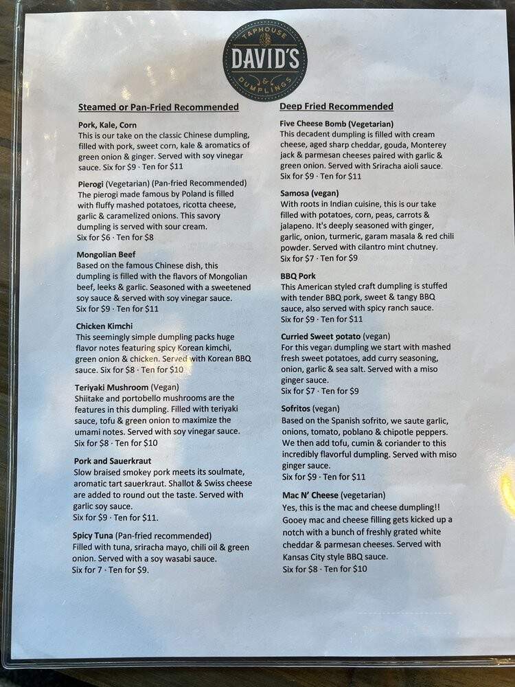 David's Taphouse and Dumplings - Cedar Falls, IA menu_pic