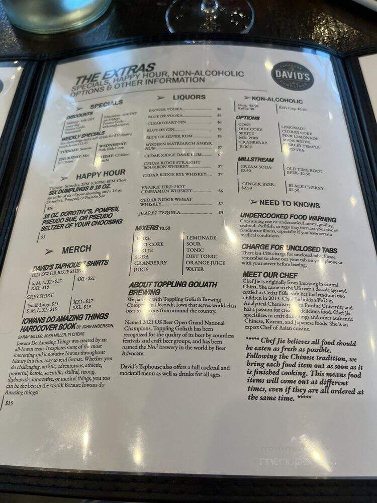 David's Taphouse and Dumplings - Cedar Falls, IA menu_pic