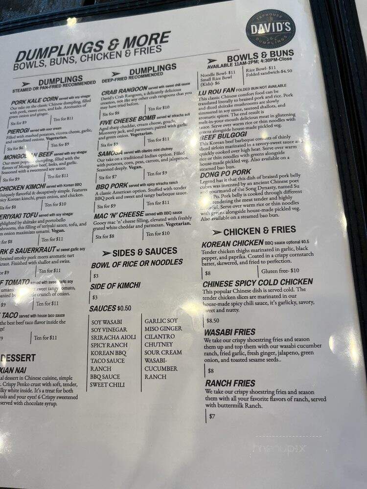David's Taphouse and Dumplings - Cedar Falls, IA menu_pic