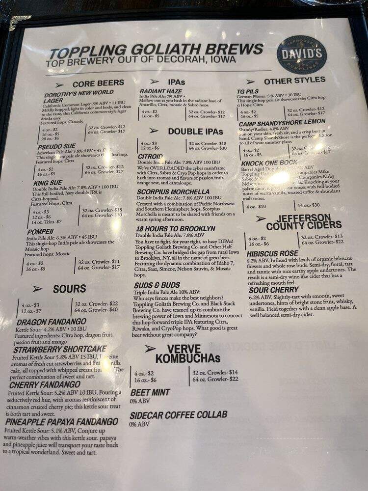 David's Taphouse and Dumplings - Cedar Falls, IA menu_pic