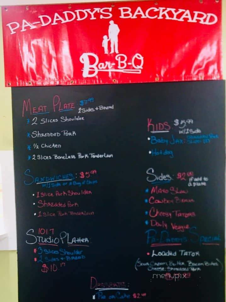 Pa-Daddy's Backyard Bar-B-Q - Horse Cave, KY menu_pic