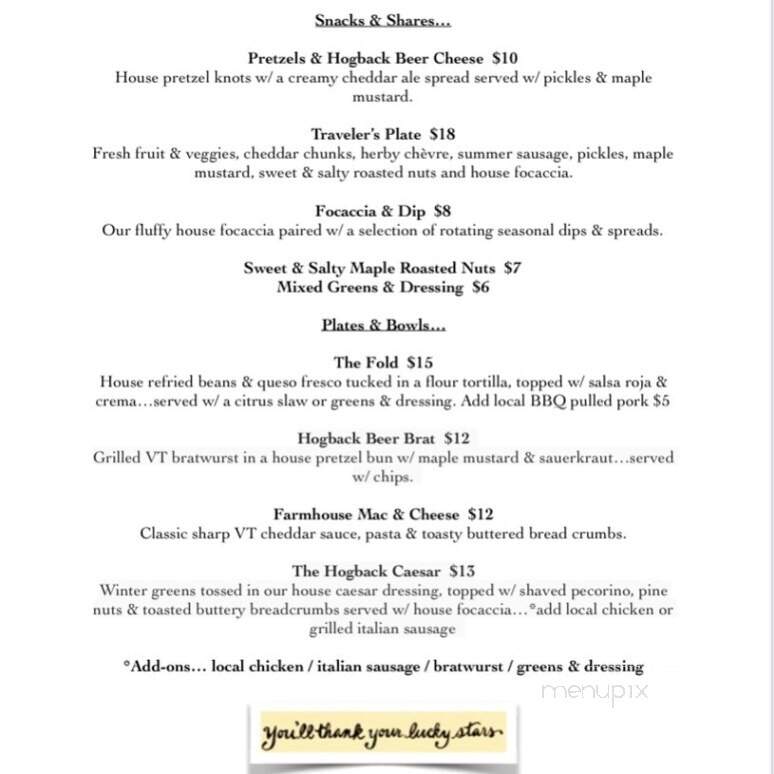 Hogback Mountain Brewing - Bristol, VT menu_pic