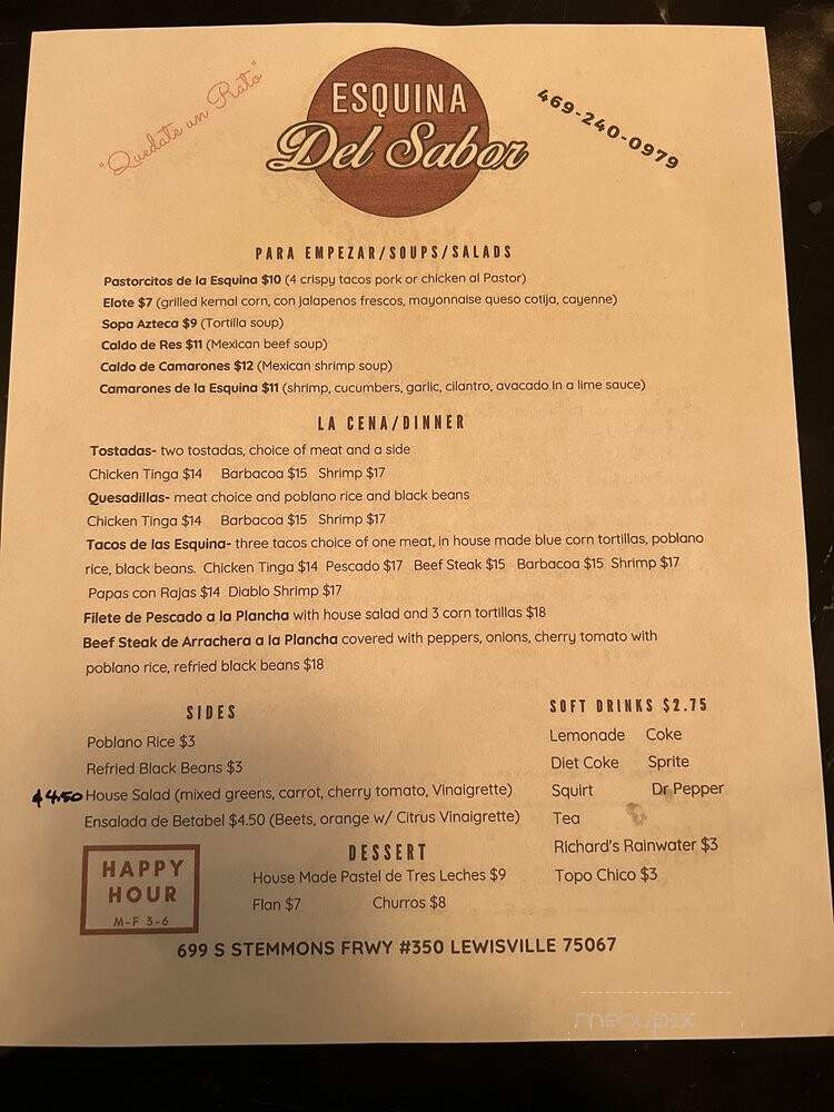 Esquina Del Sabor - Lewisville, TX menu_pic