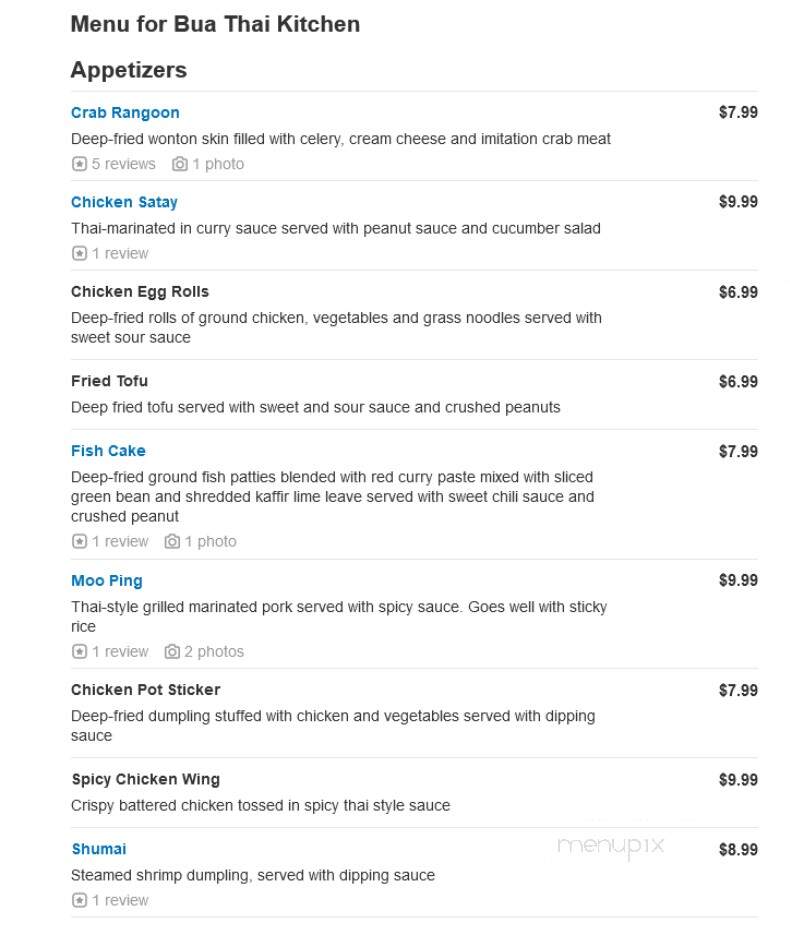 Bua Thai Kitchen - Darien, IL menu_pic