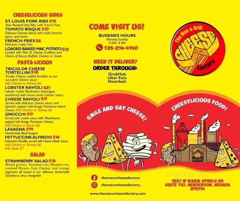 The Mac and Grill Cheese Factory - Henderson, NV menu_pic