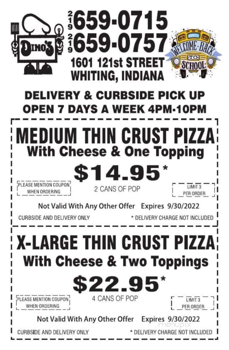 Dino's Pizza - Whiting, IN menu_pic