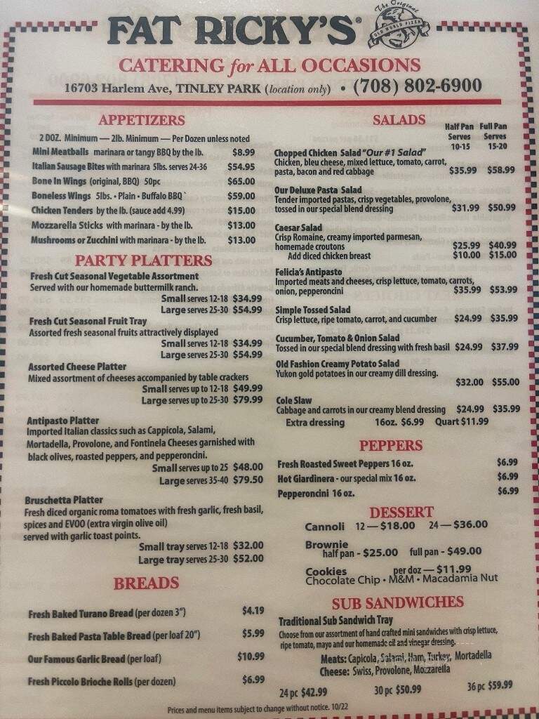 Fat Ricky's - Tinley Park, IL menu_pic