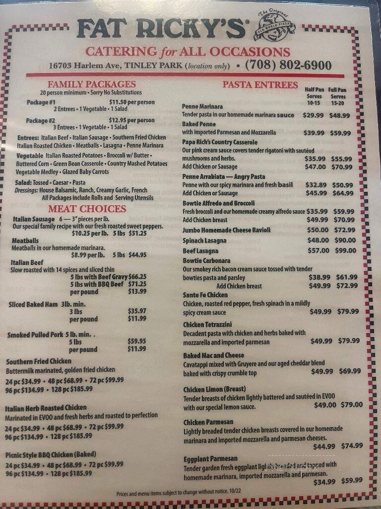 Fat Ricky's - Tinley Park, IL menu_pic