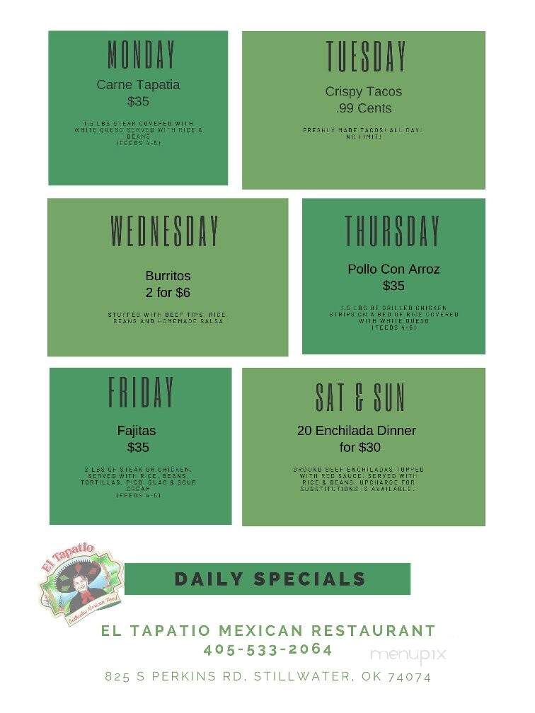 El Tapatio Authentic Mexican Food - Stillwater, OK menu_pic