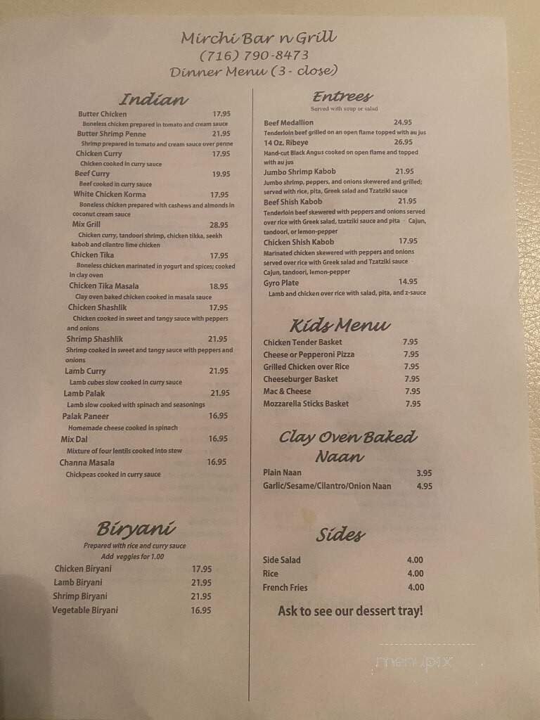 Mirchi - Olean, NY menu_pic