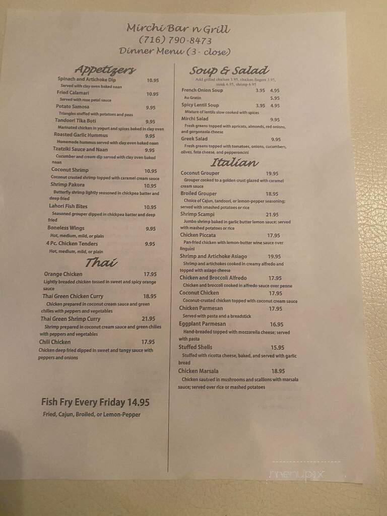 Mirchi - Olean, NY menu_pic