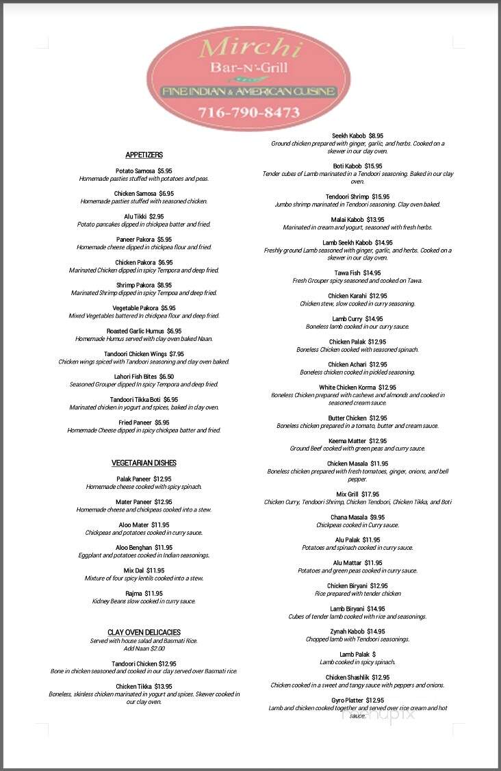 Mirchi - Olean, NY menu_pic
