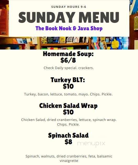 Book Nook & Java Shop - Montague, MI menu_pic