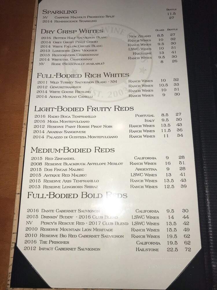 Lone Star Wine Cellars - McKinney, TX menu_pic