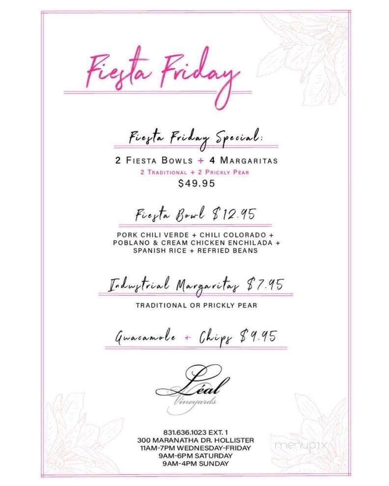 Leal Vineyards - Hollister, CA menu_pic