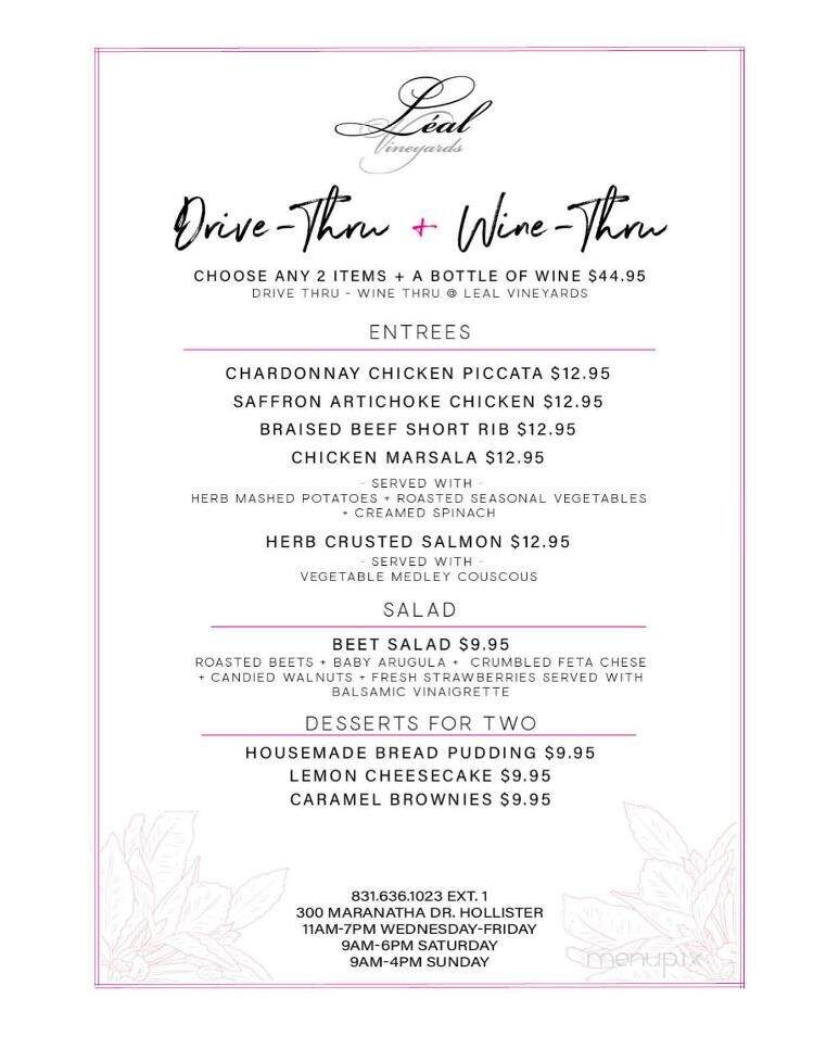 Leal Vineyards - Hollister, CA menu_pic