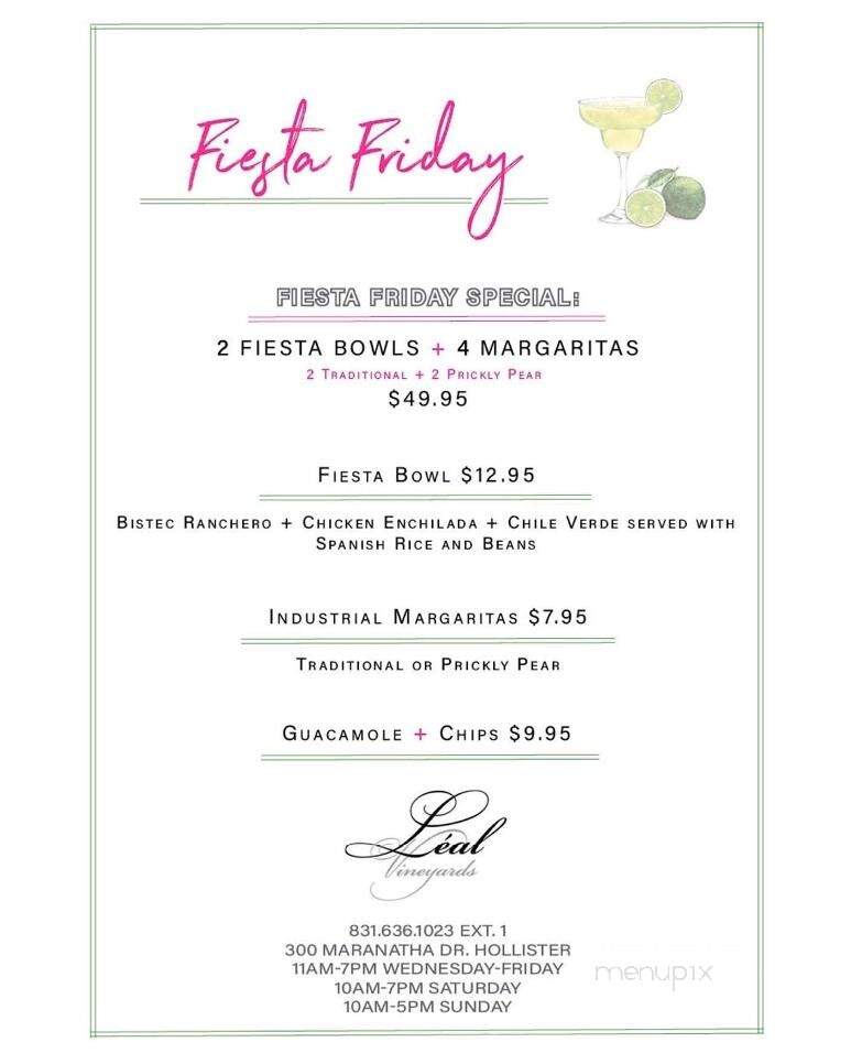 Leal Vineyards - Hollister, CA menu_pic