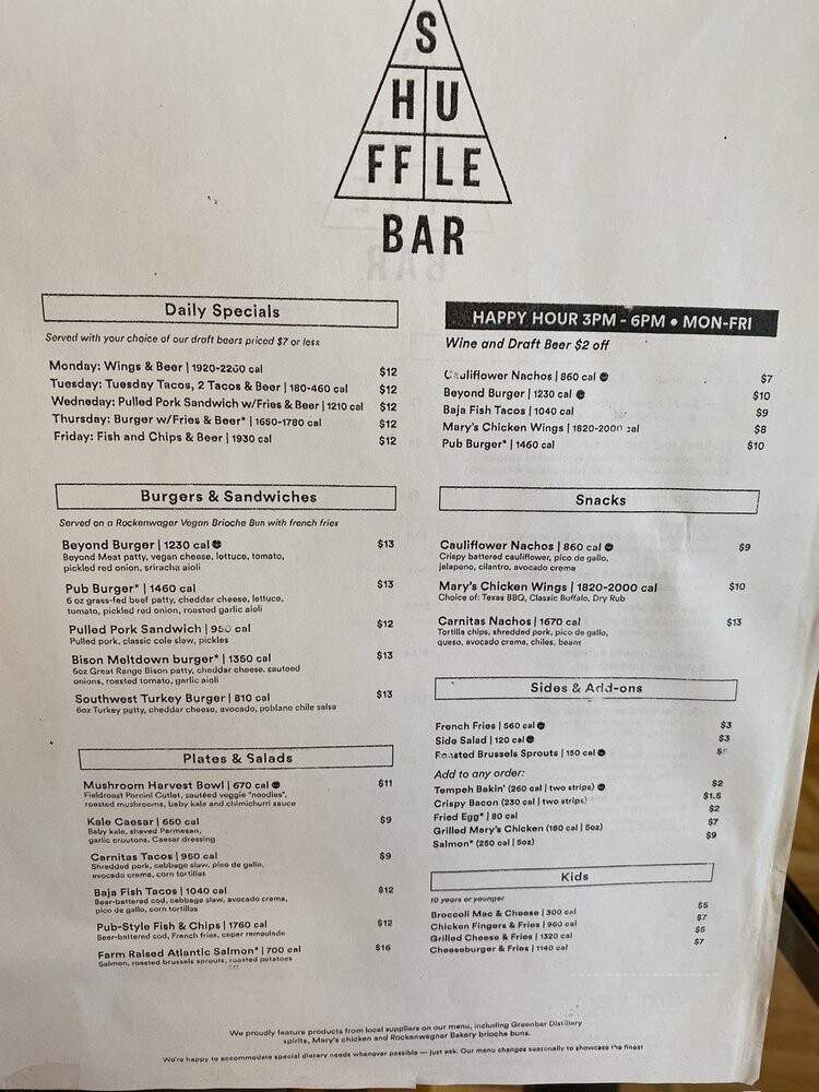 Shuffle Bar - Pasadena, CA menu_pic