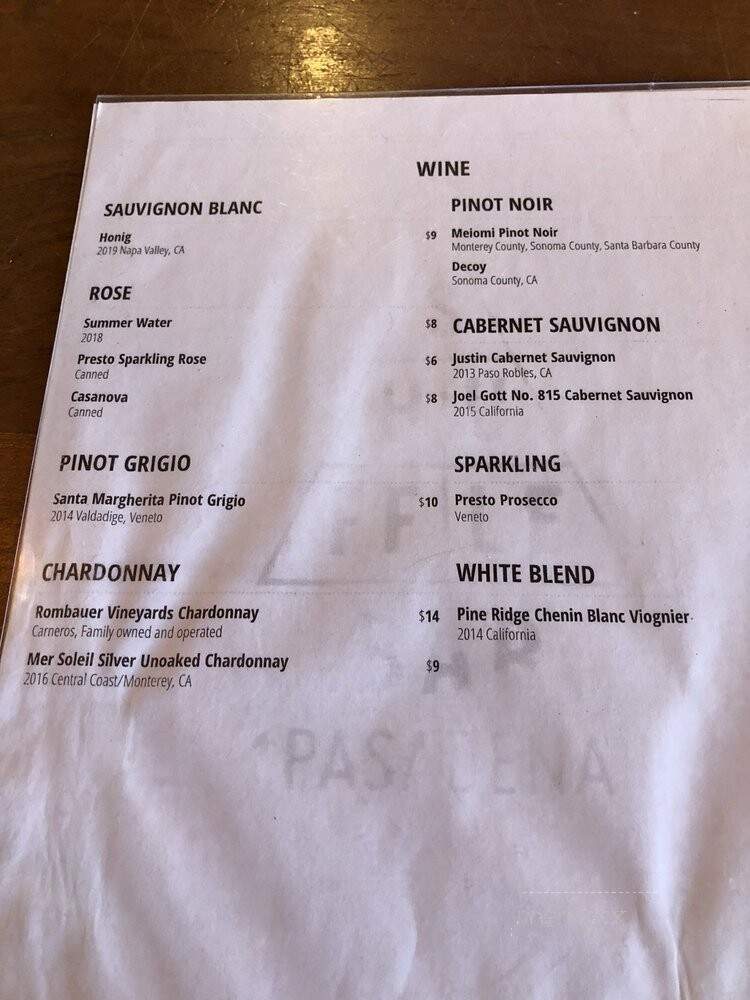 Shuffle Bar - Pasadena, CA menu_pic