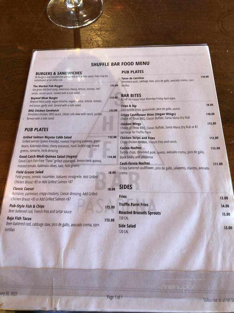 Shuffle Bar - Pasadena, CA menu_pic