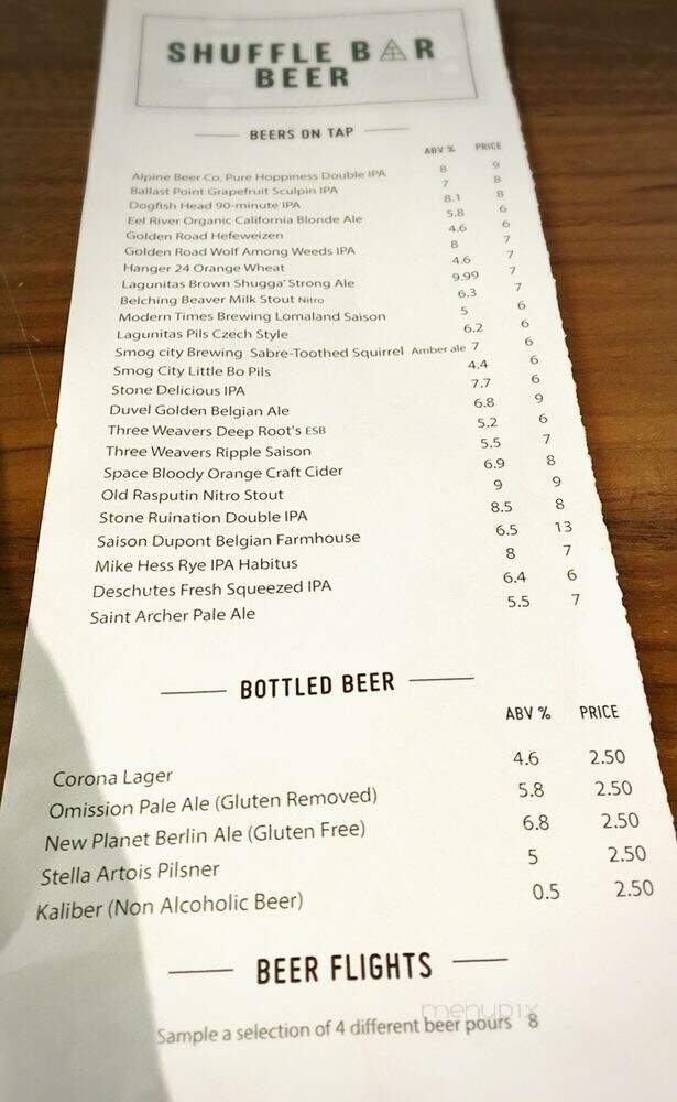 Shuffle Bar - Pasadena, CA menu_pic