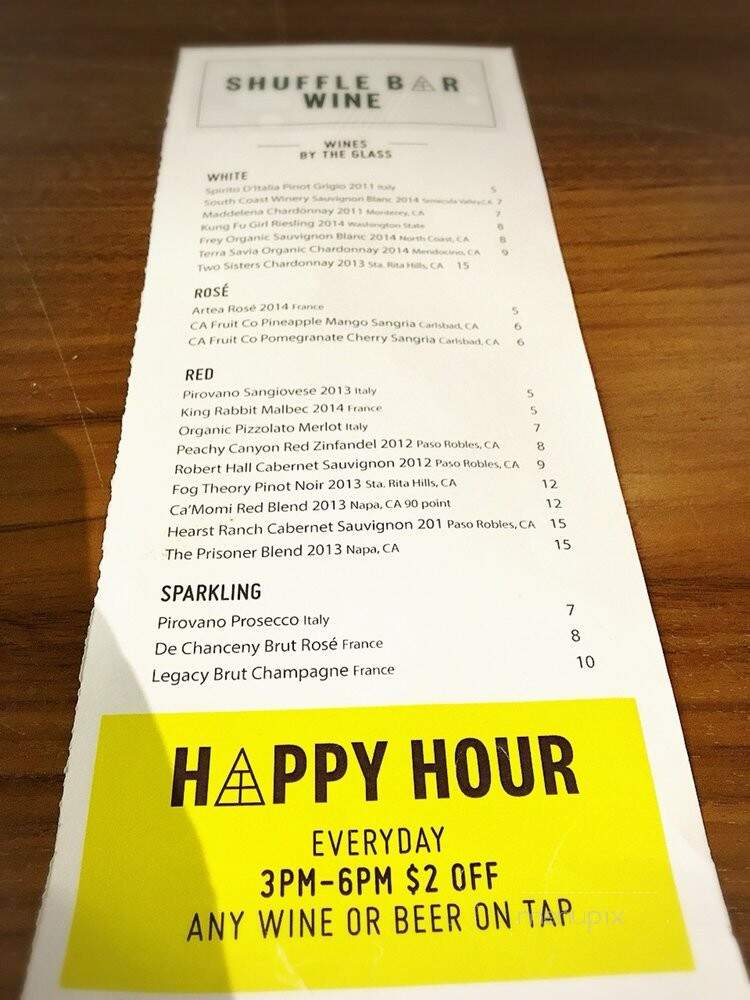 Shuffle Bar - Pasadena, CA menu_pic