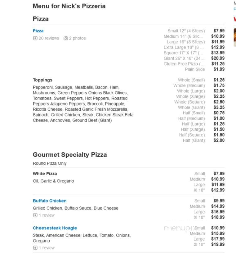 Nick's Pizza - Clayton, NJ menu_pic