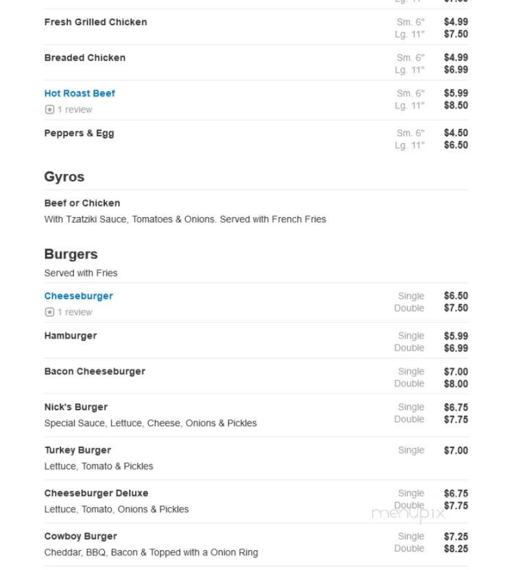 Nick's Pizza - Clayton, NJ menu_pic
