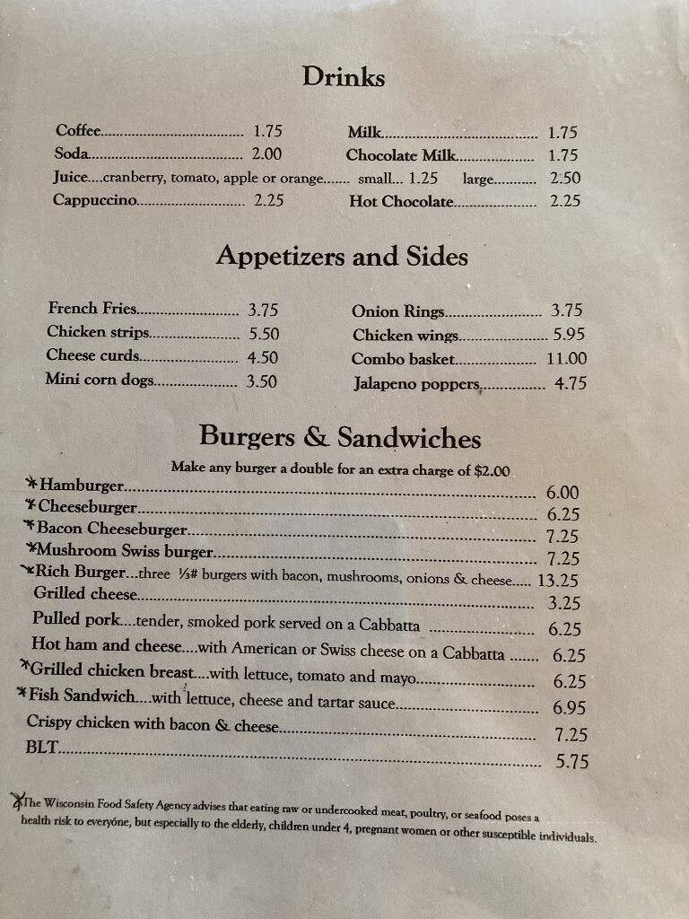 Grandma Sally's Cafe and Bakery - Long Lake, WI menu_pic