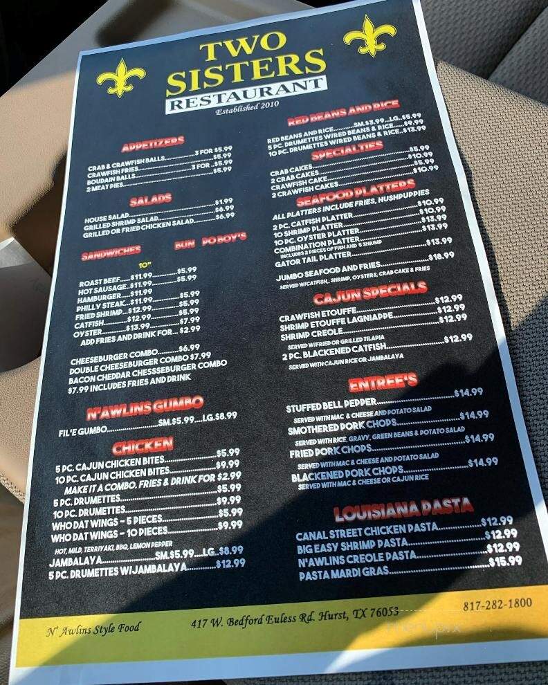 Two Sister's Restaurant - Hurst, TX menu_pic