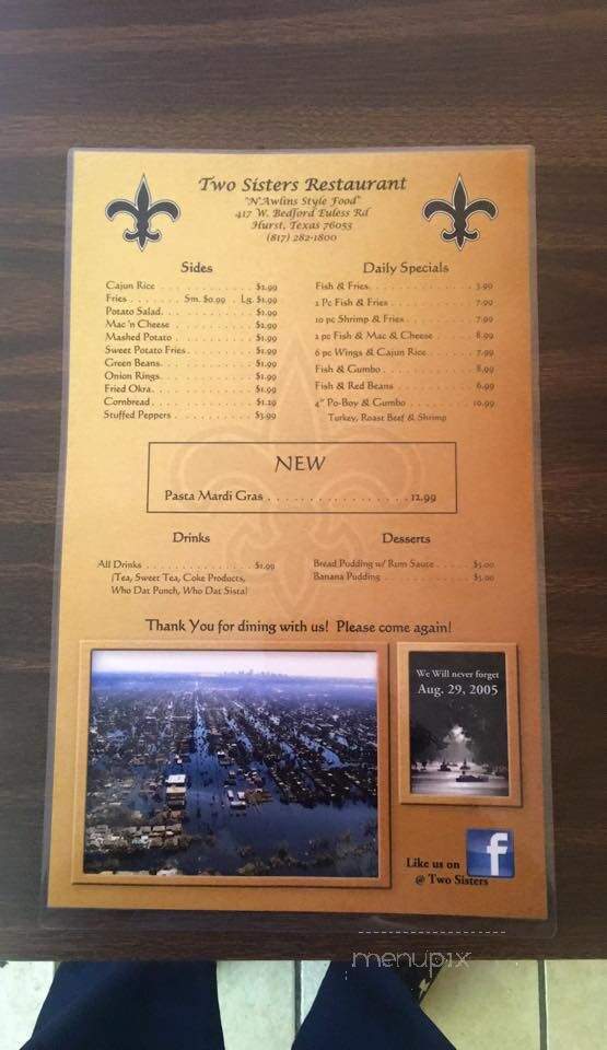 Two Sister's Restaurant - Hurst, TX menu_pic