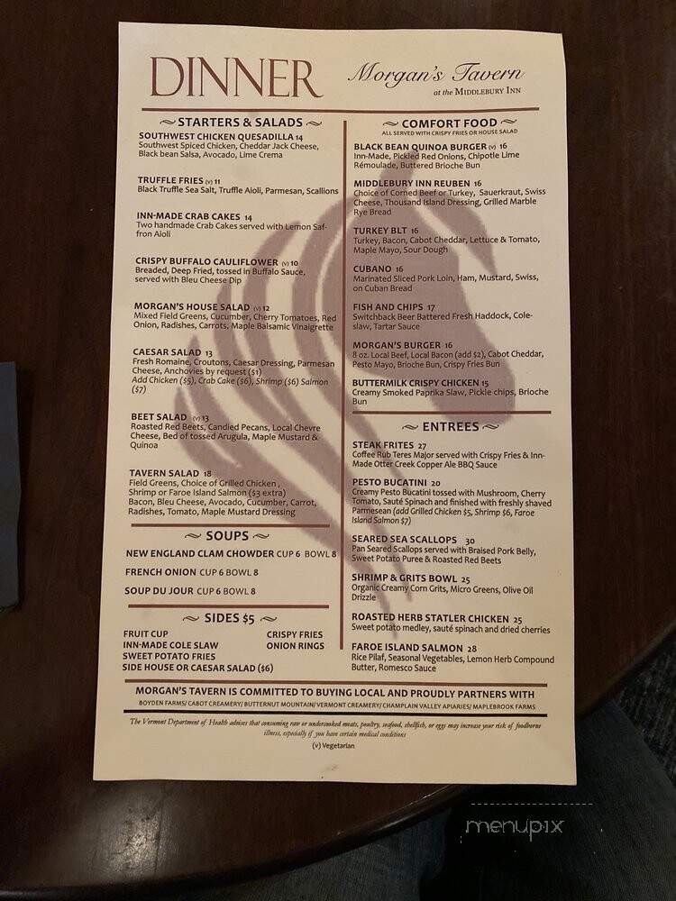 Morgan's Tavern - Middlebury, VT menu_pic