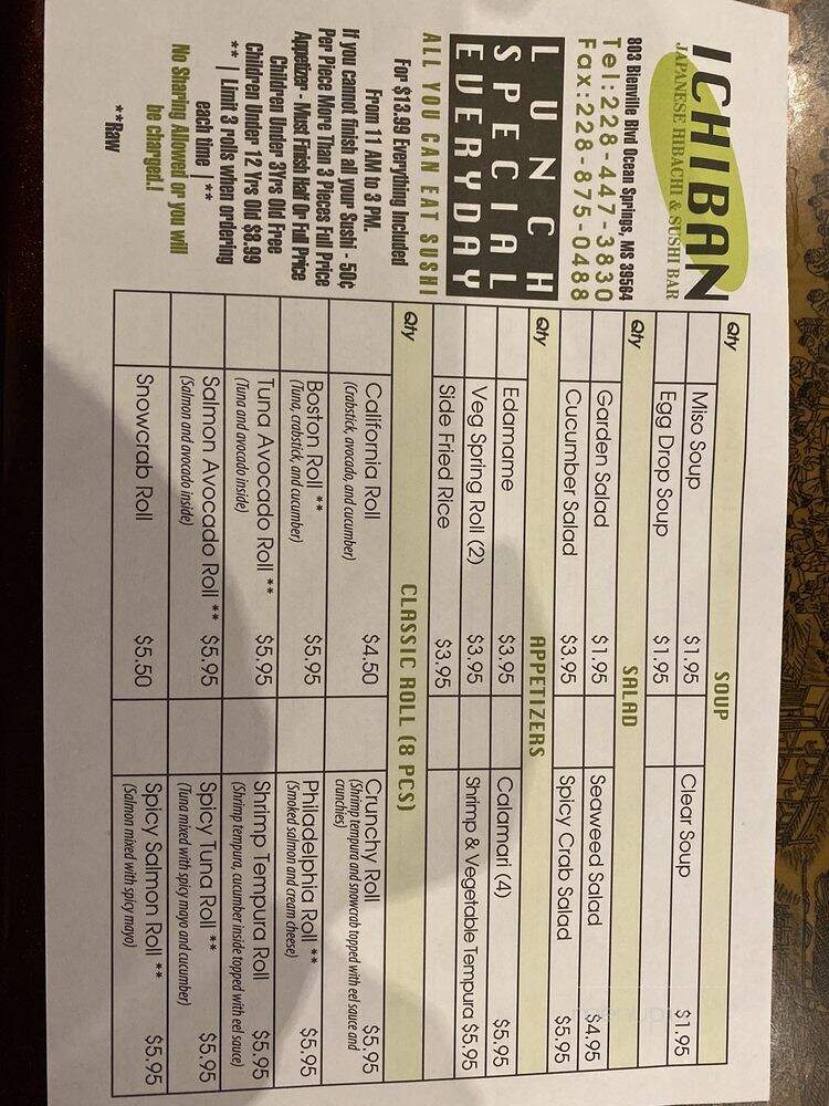 Ichiban Japanese Hibachi Steakhouse - Ocean Springs, MS menu_pic