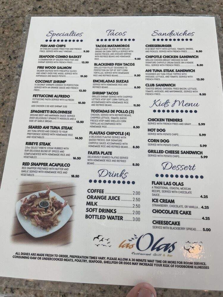 Las Olas Restaurant Grill and Bar - South Padre Island, TX menu_pic