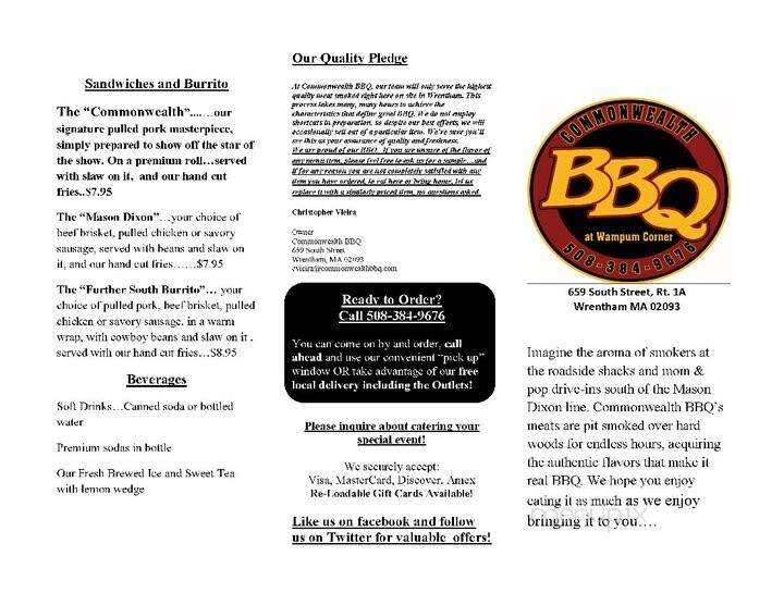 Commonwealth BBQ - Wrentham, MA menu_pic