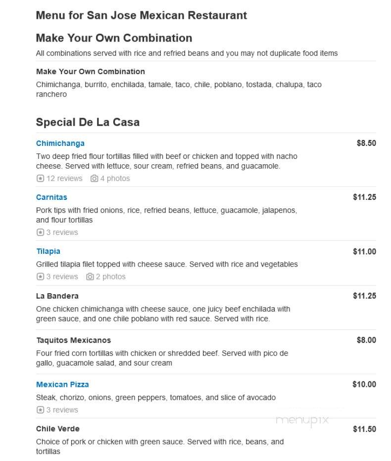 San Jose Mexican Restaurant - St Louis, MO menu_pic