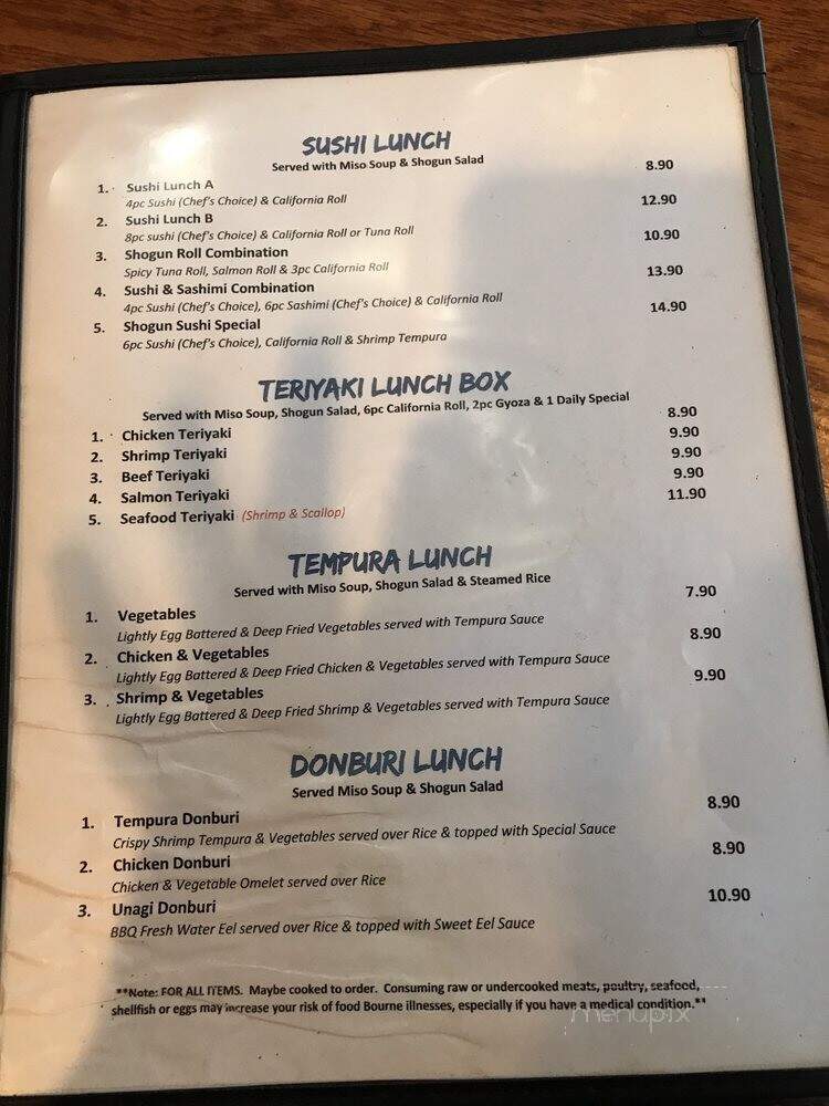 Shogun Japanese Steak House - Flowery Branch, GA menu_pic