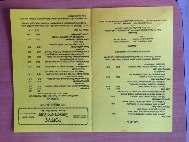 Poppy's Burgers and Subs - Murrells Inlet, SC menu_pic