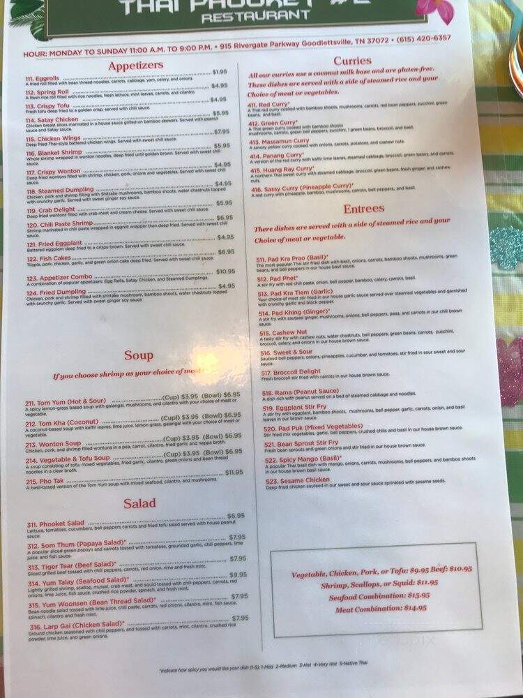 Thai Phooket - Goodlettsville, TN menu_pic