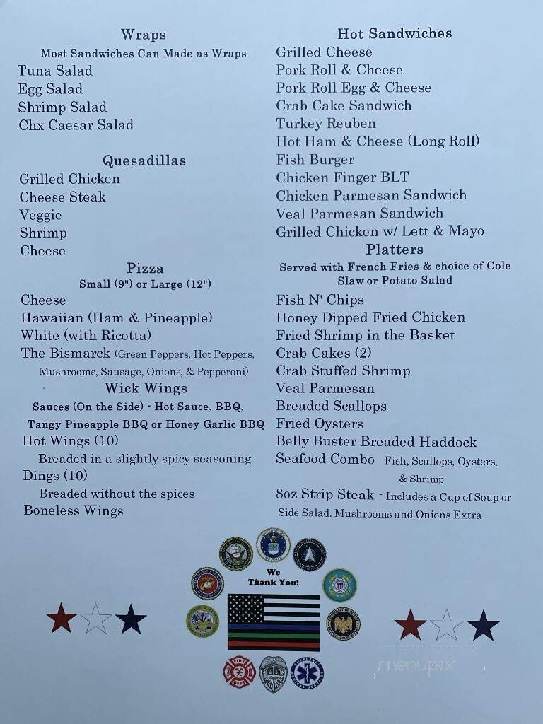 Warwick Tavern - Jamison, PA menu_pic