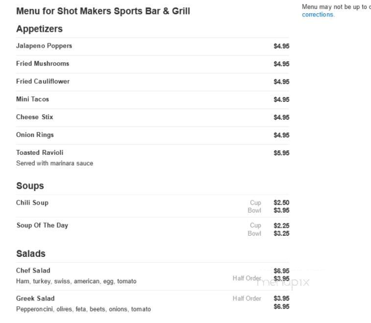 Shot Makers Sports Bar and Grill - Southgate, MI menu_pic