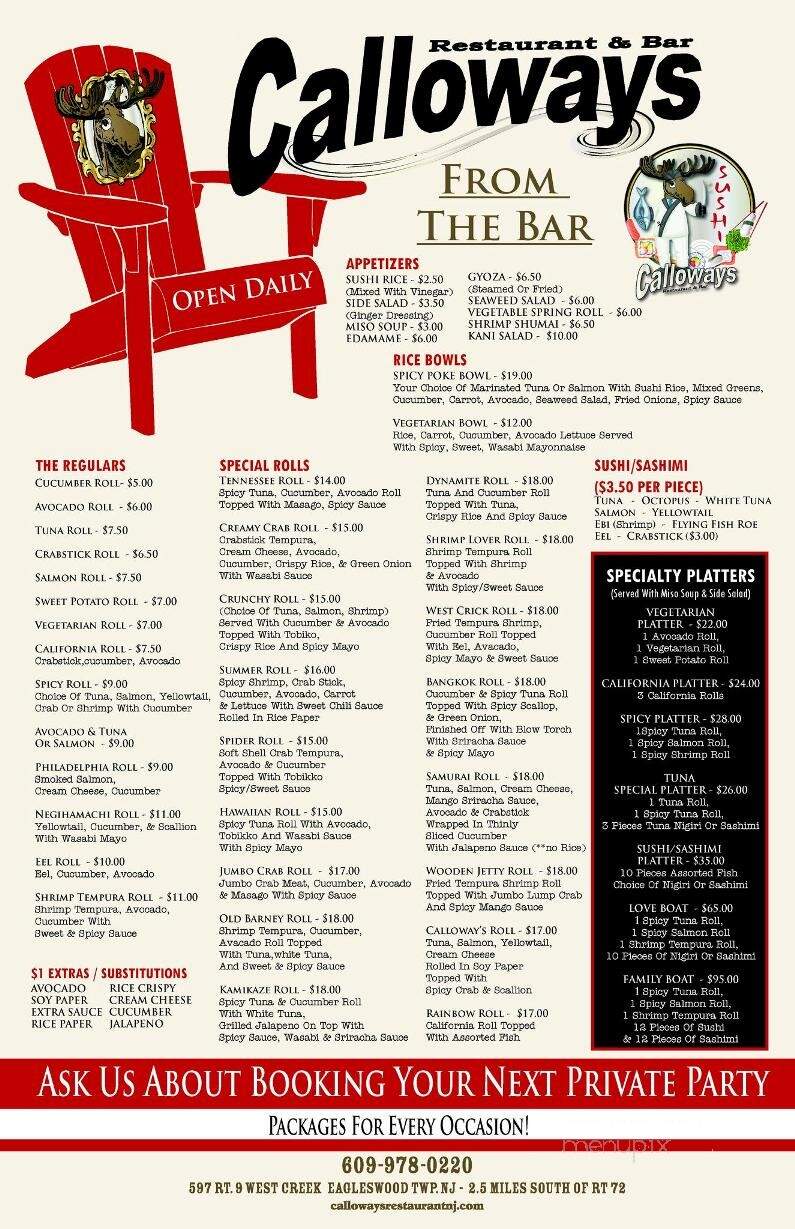 Calloway's Restaurant - West Creek, NJ menu_pic